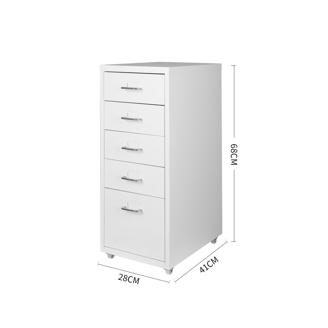 5-Drawer Office Cabinet Storage Chest White Desk Organizer