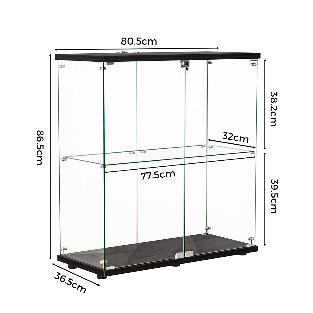 Luxury Glass Display Cabinet Lockable Collections Storage 2 Tier | id11&12