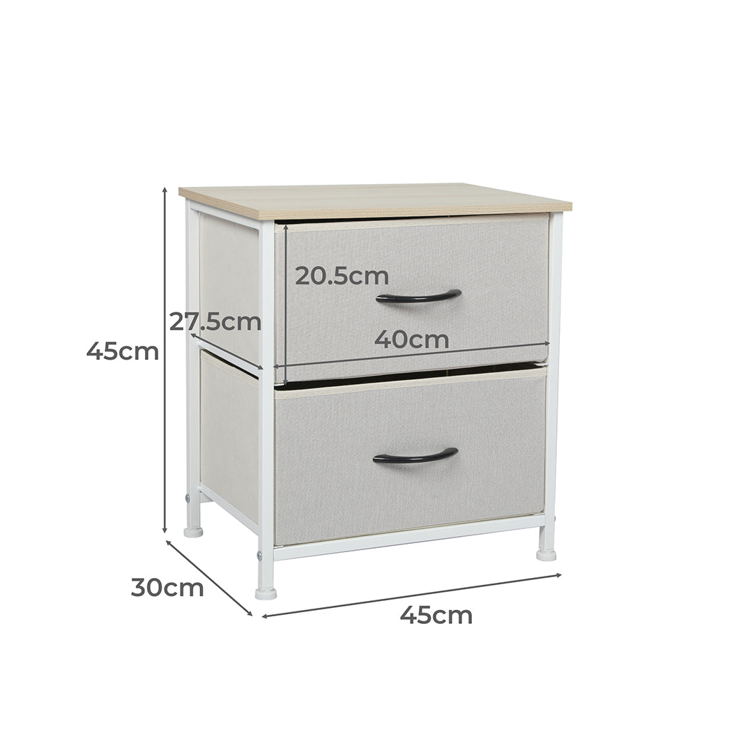 Storage Cabinet Tower Dresser - Chest of 2 Drawers Bedside Table Beige
