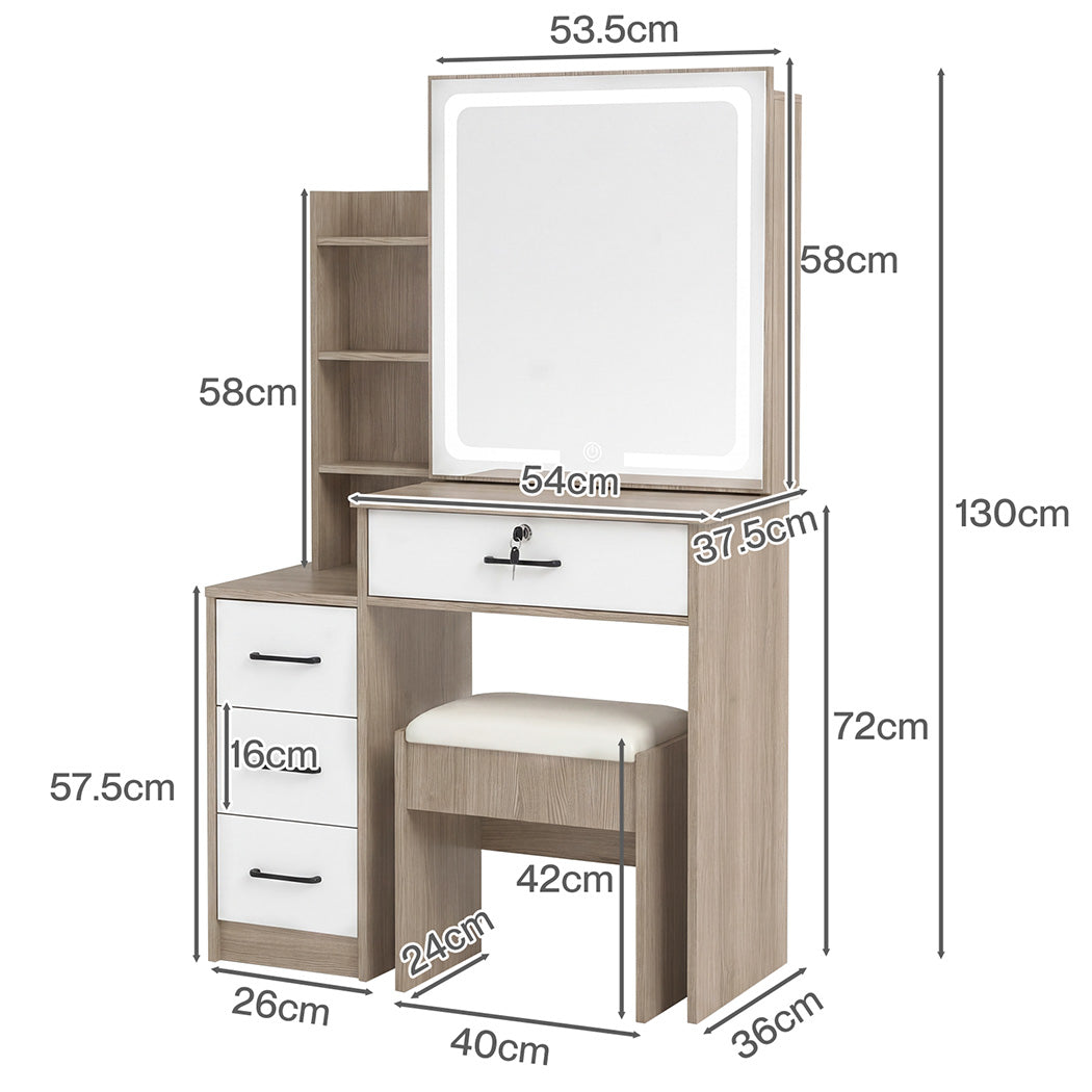 LED Vanity Dressing Table Stool Set Natural | Simpledeals