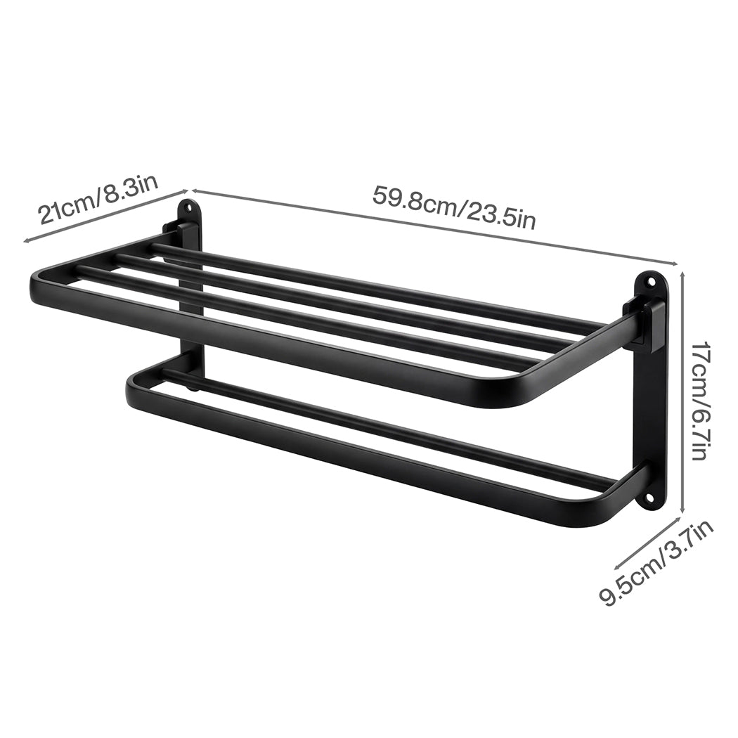 Double Towel Rack Wall Mounted Matte Black | Simpledeals