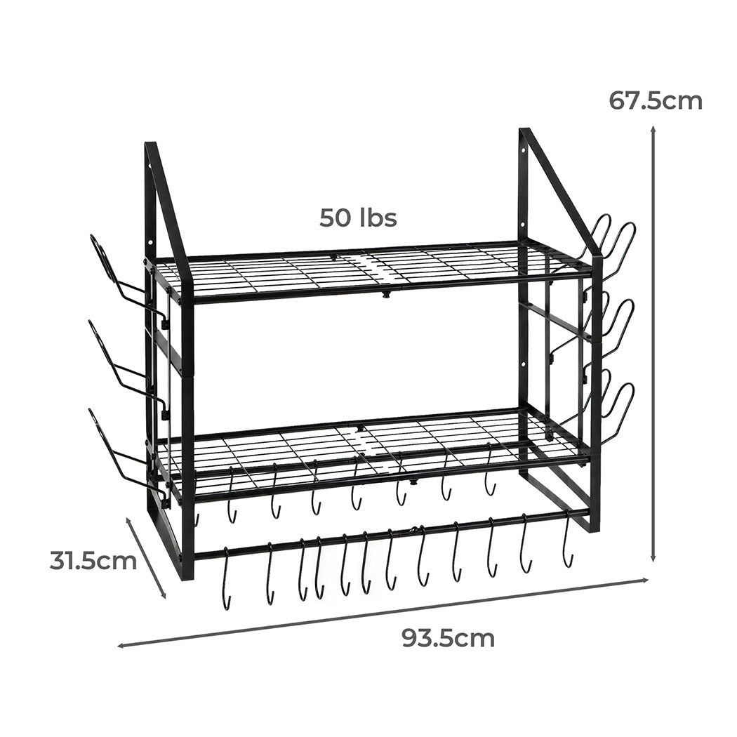Wall Mounted Pot Rack 2 Tier 20 Hooks | Simpledeals