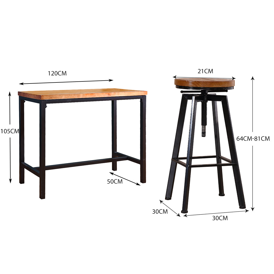 Pub Stools - 3pcs Bar Table Barstools Industrial
