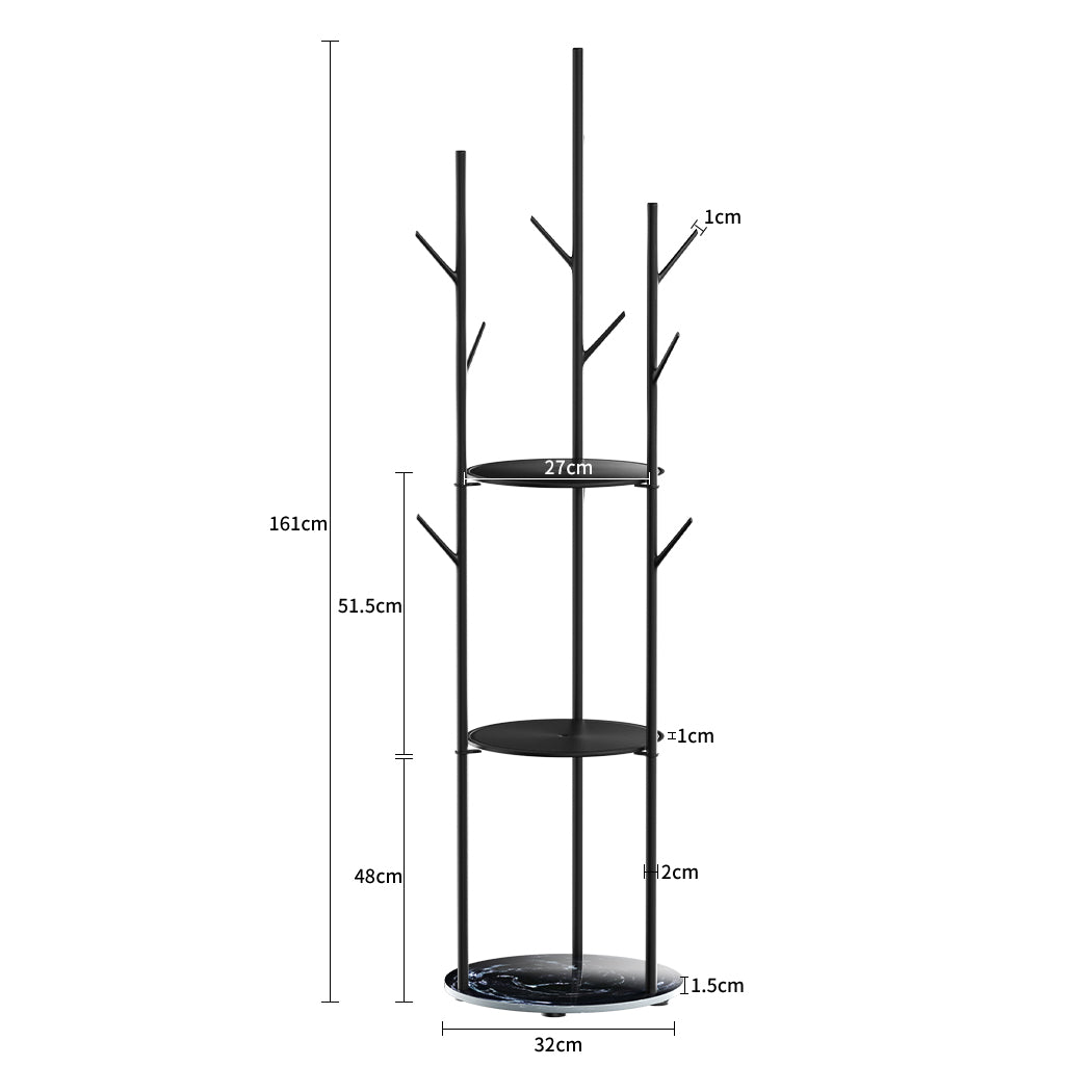 Compact Coat Rack Clothes Stand 8 Hook Organizer Black  Space-Saving | id4