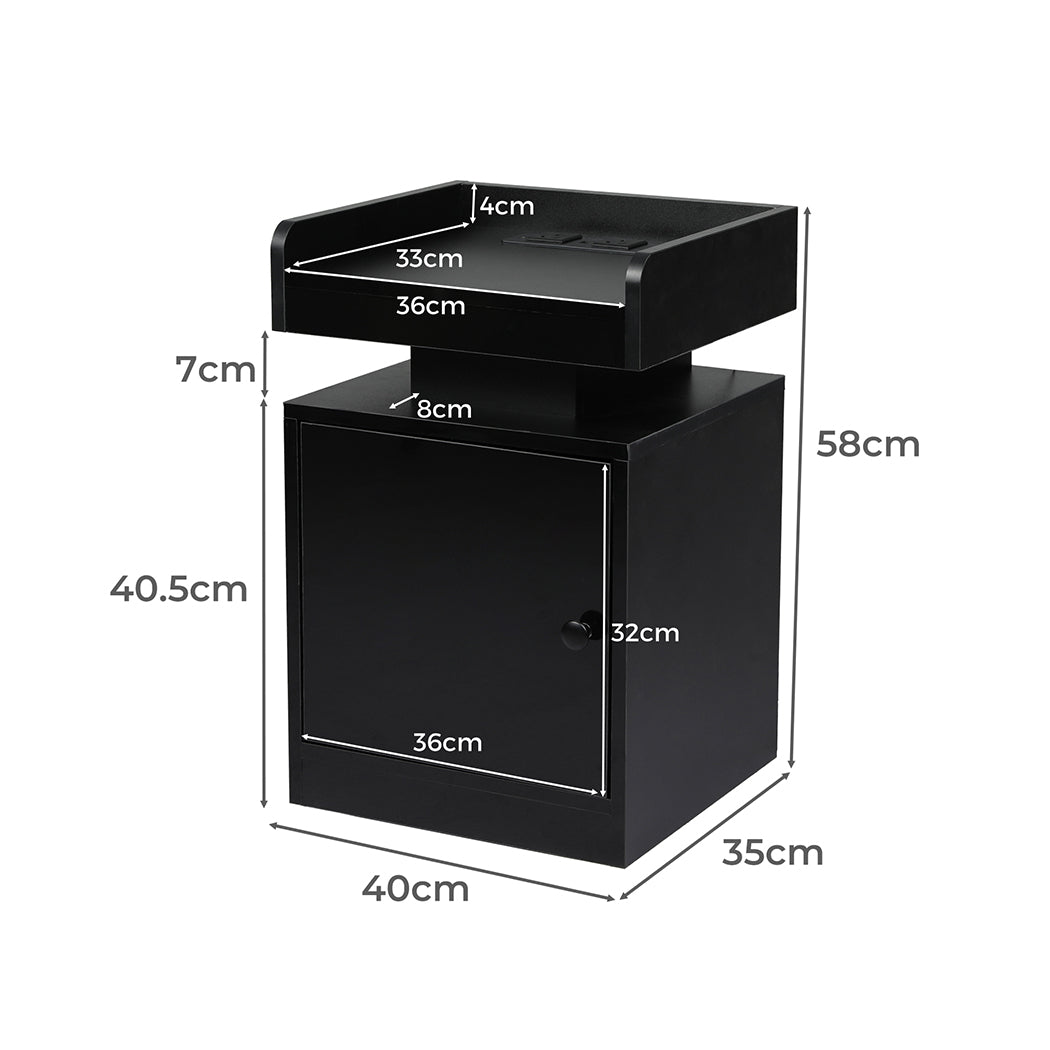 Black bedside table 34x33x33cm, detail
