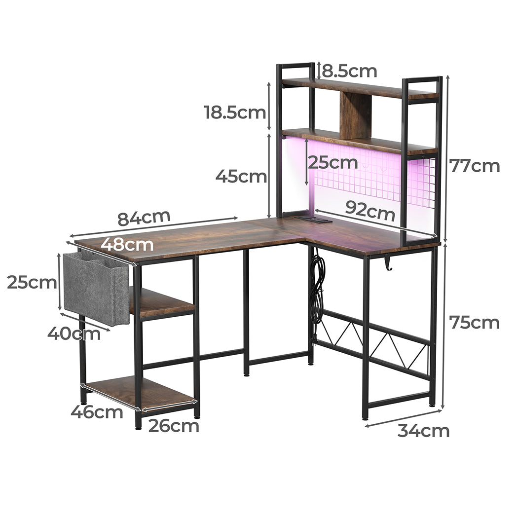 Contemporary L Shaped Gaming Desk with LED Lights Brown  Easy | id11&12