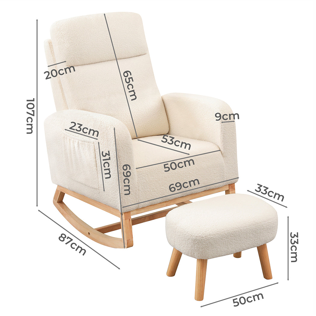 Stylish Rocking Chair Ottoman Footrest With Side Pocket  Comfortable, id11&12