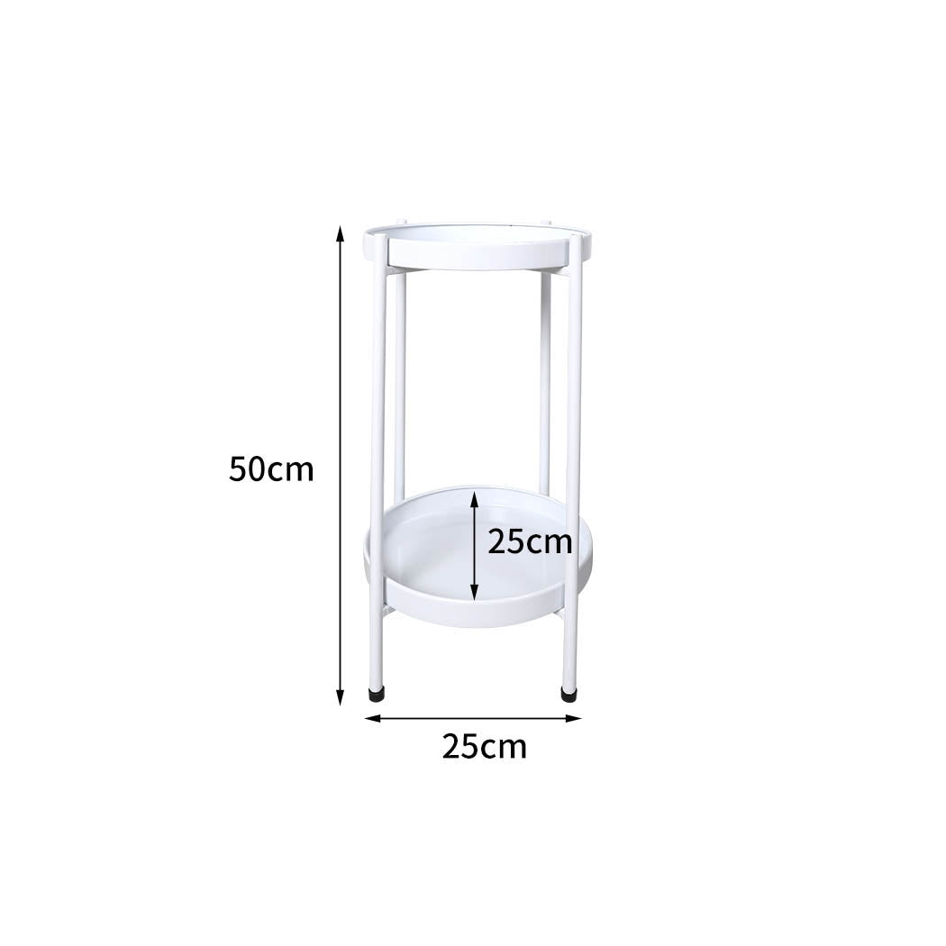 2 Tiers Plant Stand Metal Flower White Medium