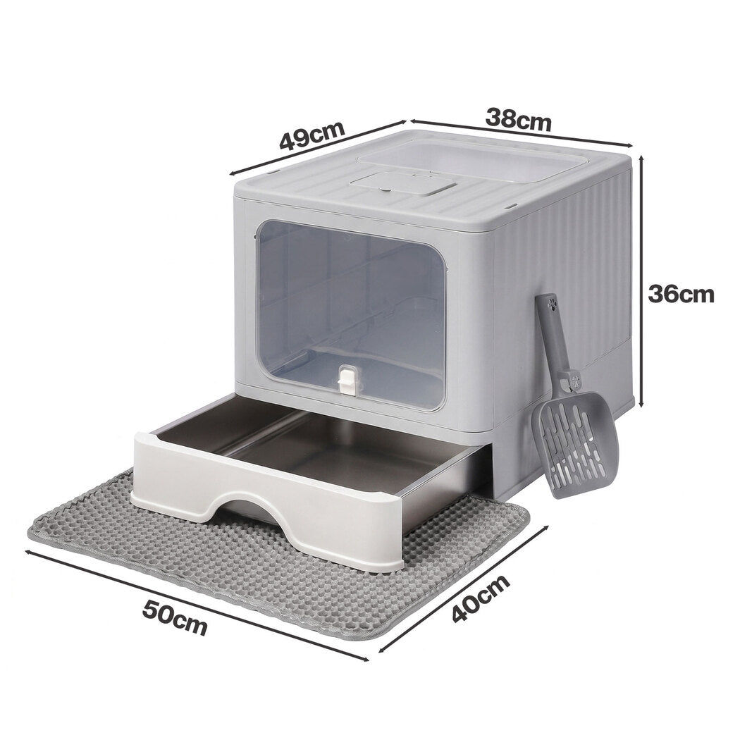 Stainless Steel Enclosed Cat Litter Box Grey 49x38x36cm