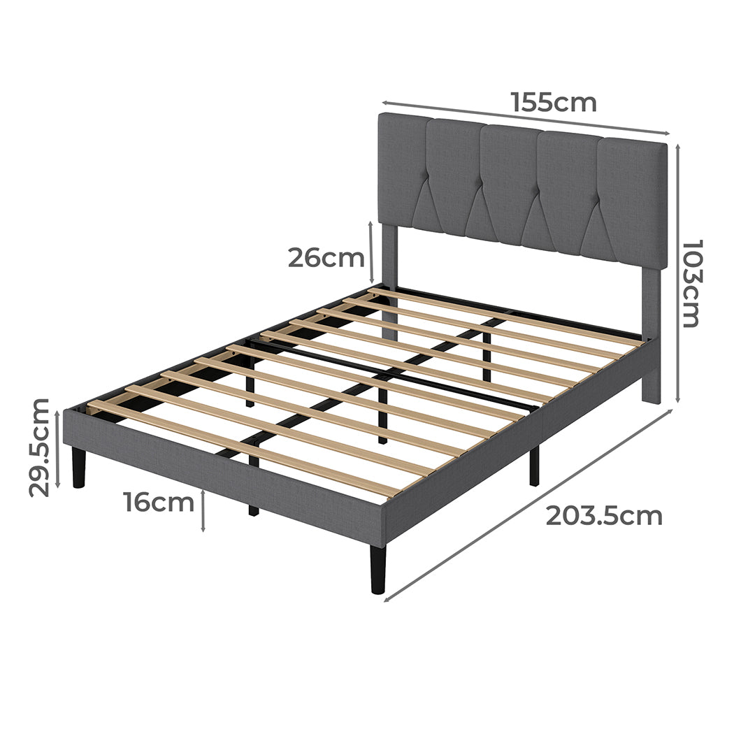 Grey Upholstered Bed Frame Queen 193.5x140x103cm