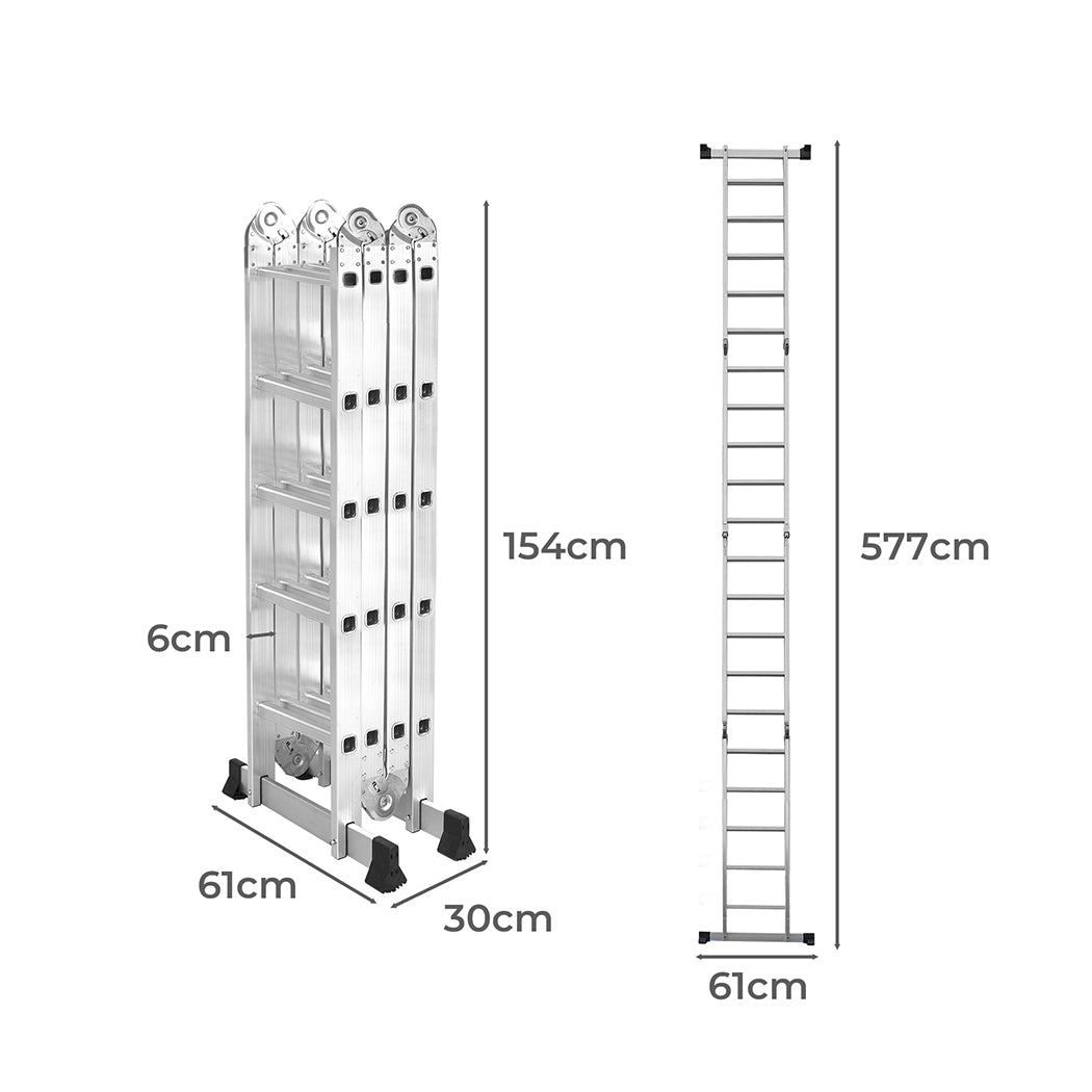 Multi Purpose Ladder 5.7M Aluminium Folding Platform Household Office Extension