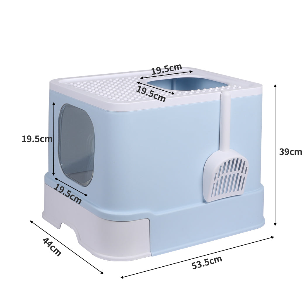 Toilet Trapping Odor Control - Cat Litter Box Fully Enclosed Kitty Blue