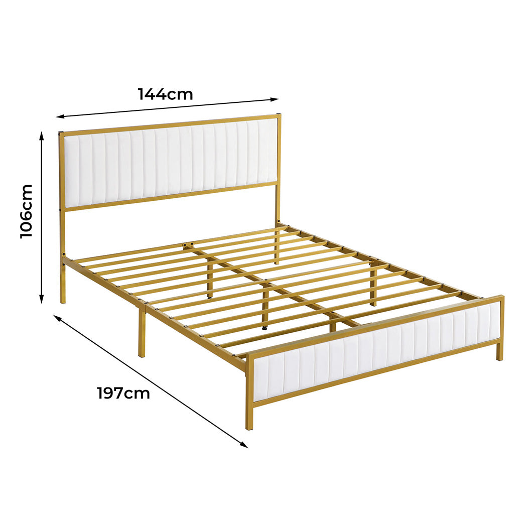 Metal Bed Frame With Under Bed Storage Double Beige Mattress Base