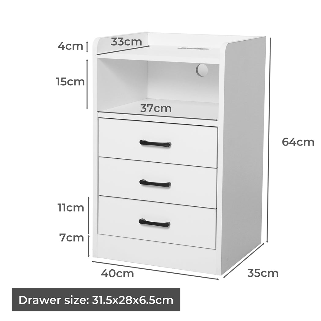 Cozy Bedside Table USB Charger Outlet LED White  Premium Quality