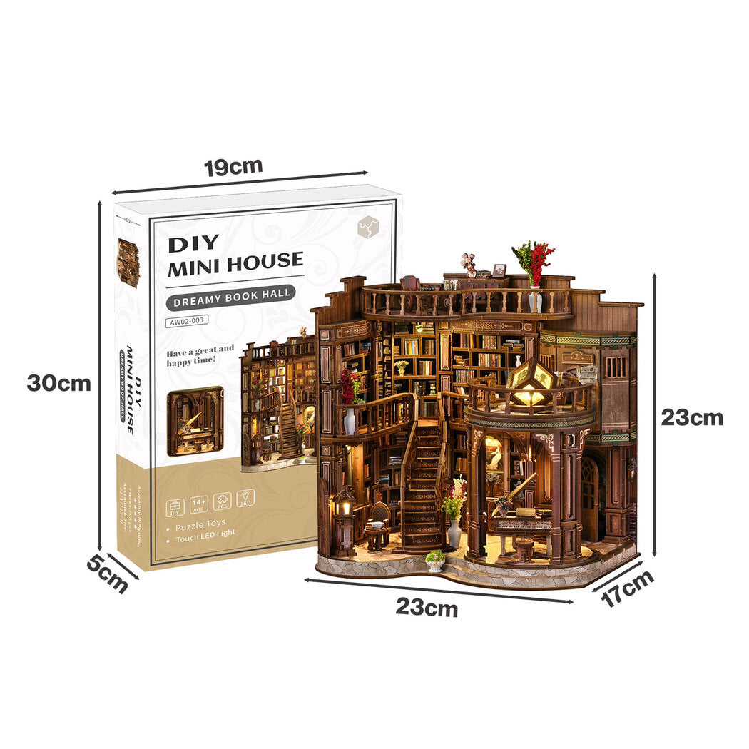 Vintage Library Book Nook Kit Walnut 23x17x23cm