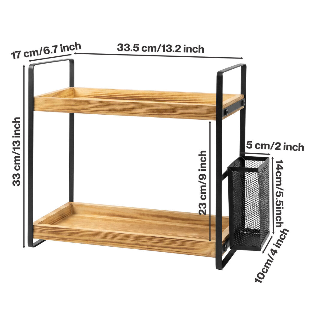 2-Tier Countertop Organiser Pine Wood Shelf | Simpledeals