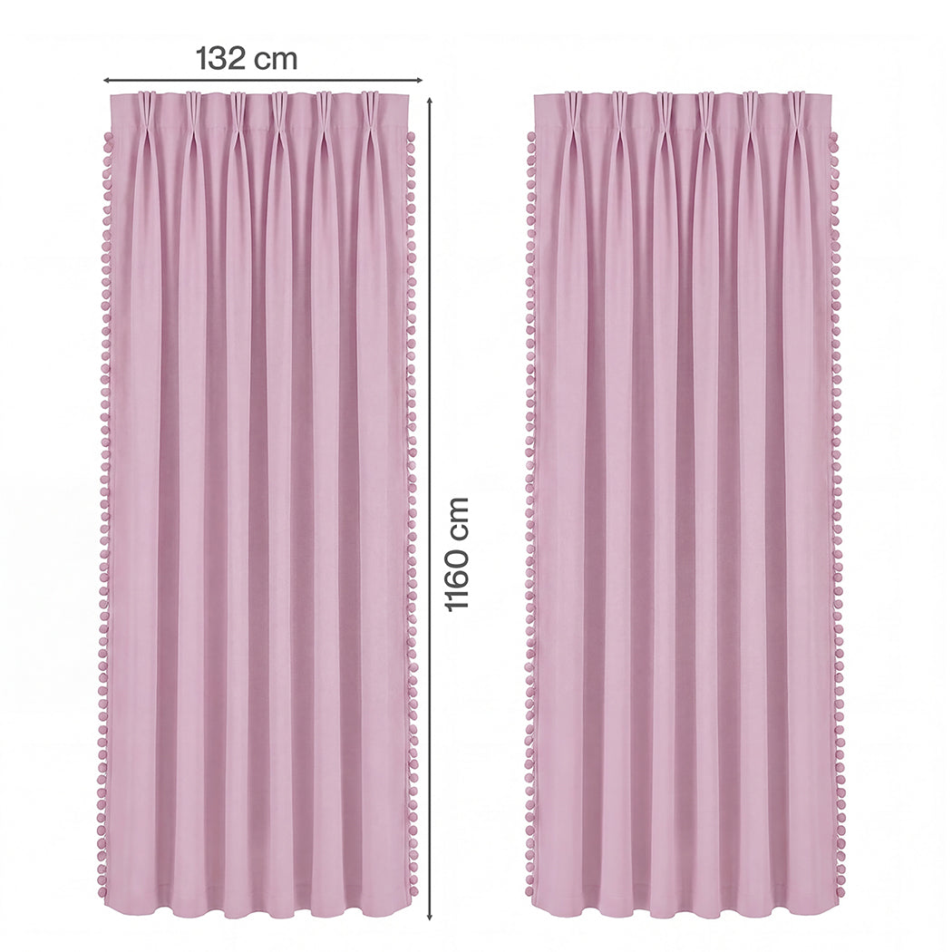 Pink Blackout Curtains Pom Pom 132x160cm | Simpledeals