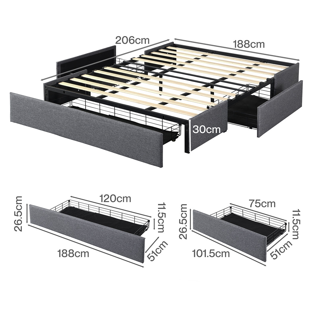 King Size Fabric Bed Frame Storage 206x188x30cm