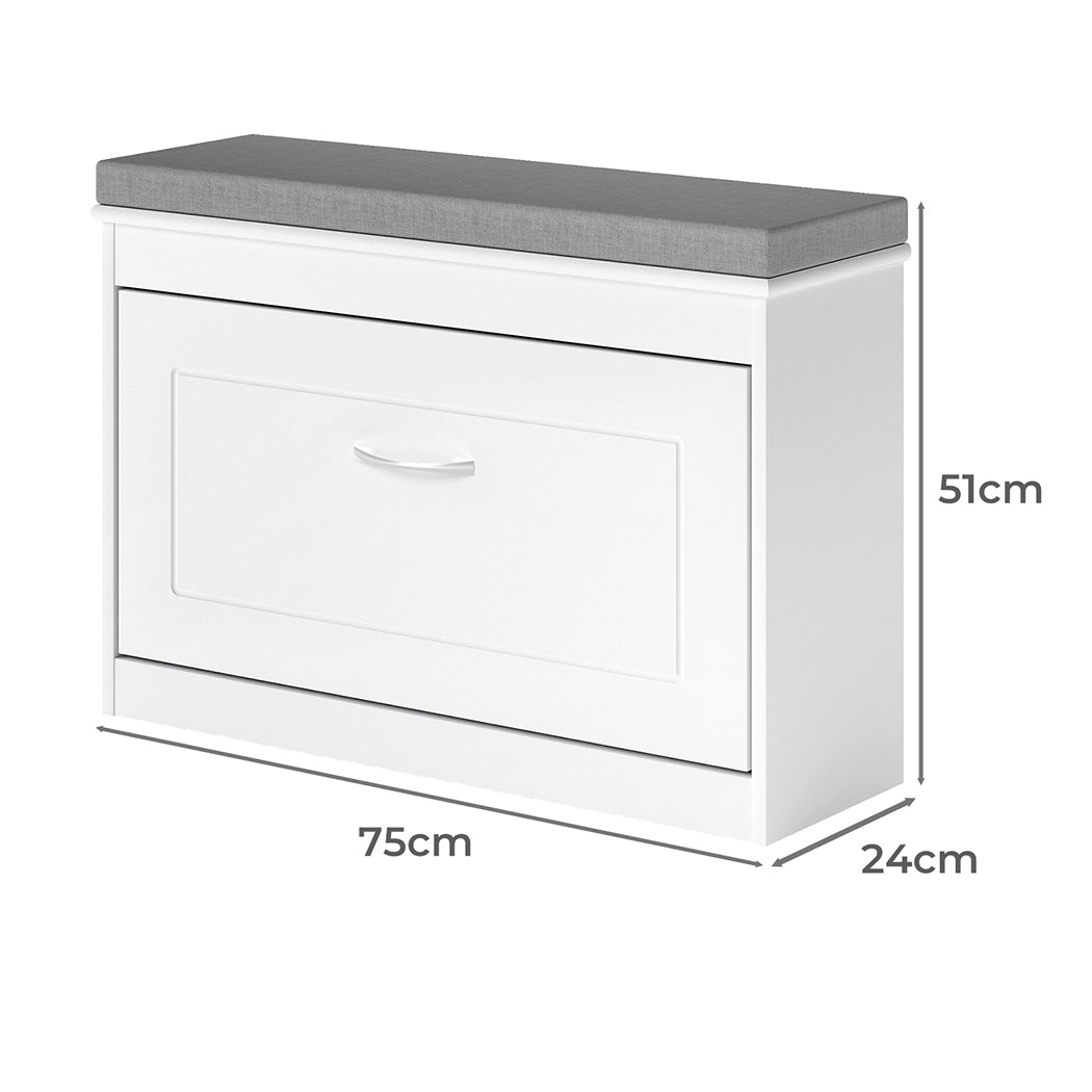 Shoe Rack Storage Bench White 75x24x51cm