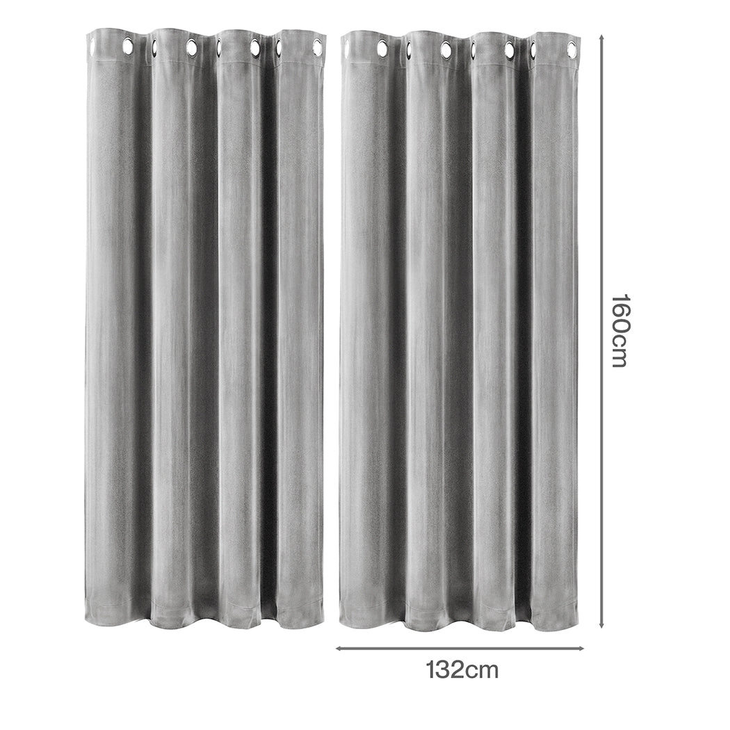 Velvet Blackout Curtains Grey 2 Panel Eyelet | Simpledeals