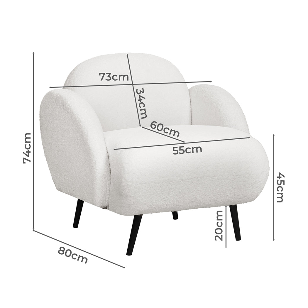 Stylish Sofa Chair Fleece Upholstered Single White  Adjustable Height
