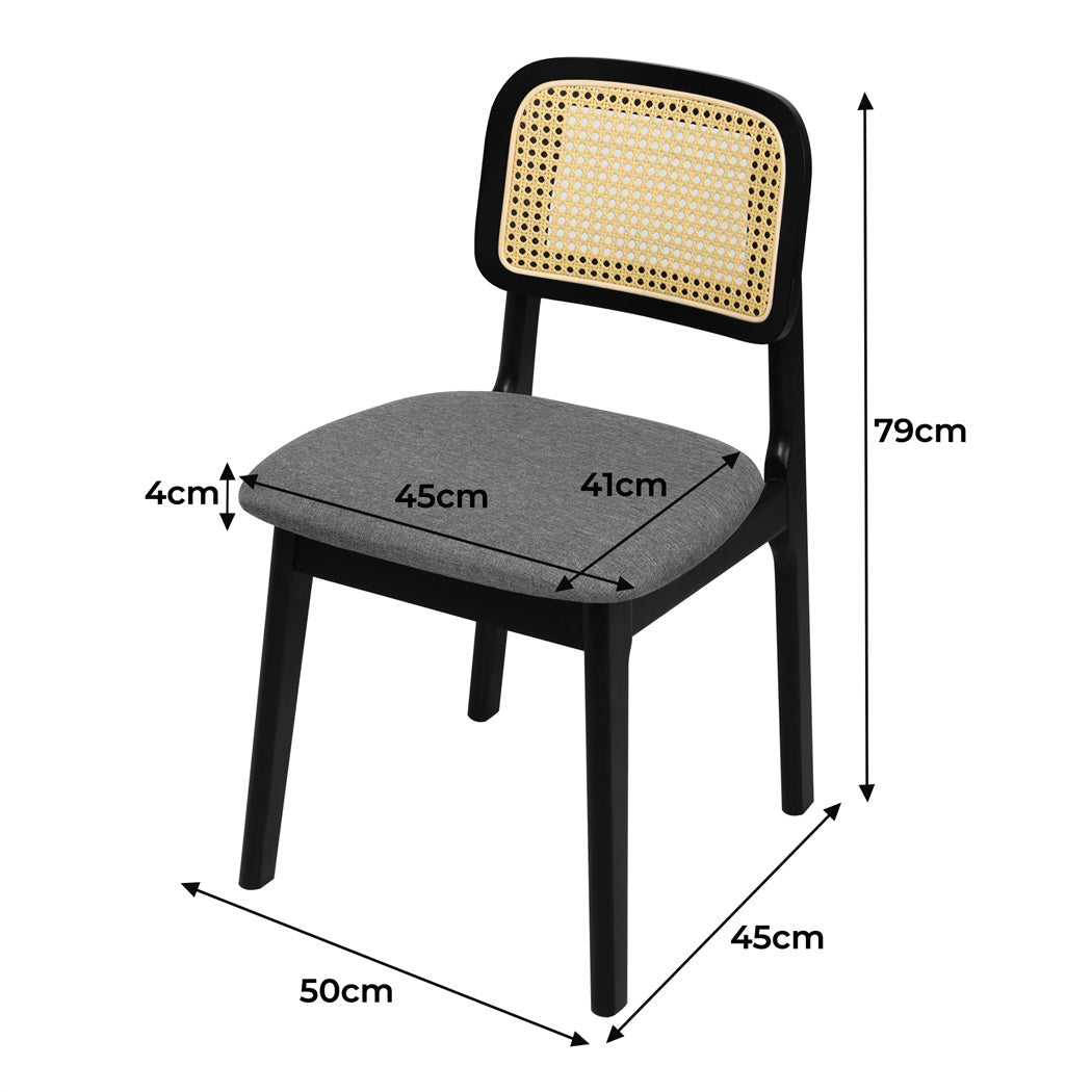 id4 - Ergonomic 2x Dining Chair Wood Rattan Armless Black  Space-Saving