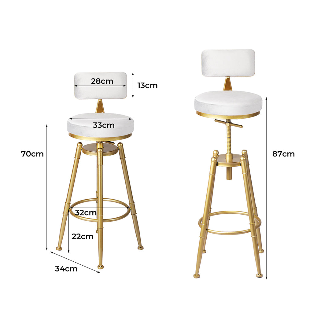 White Velvet Bar Stool Chair 33x33x70cm