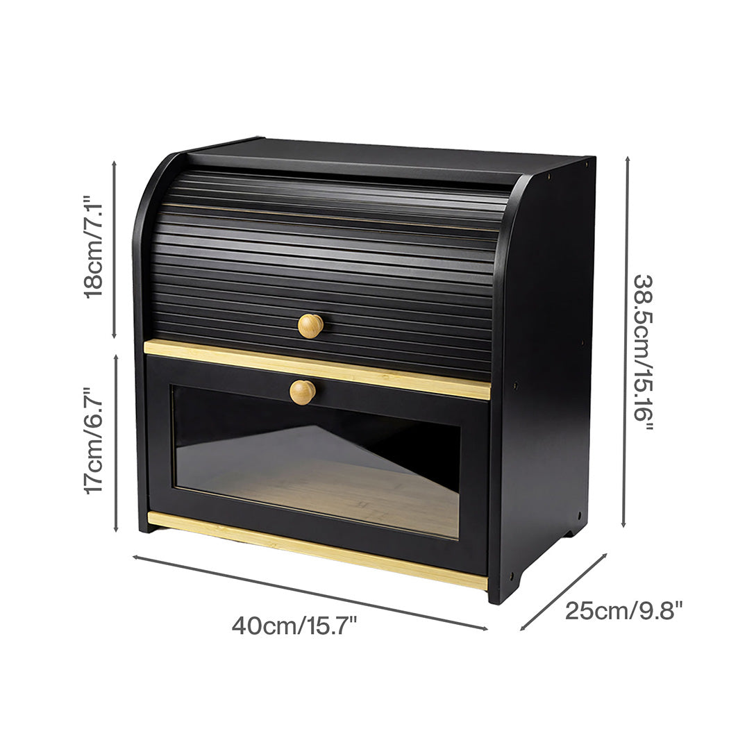 Bamboo Bread Bin 2 Tier Roll Top Kitchen Storage | Simpledea