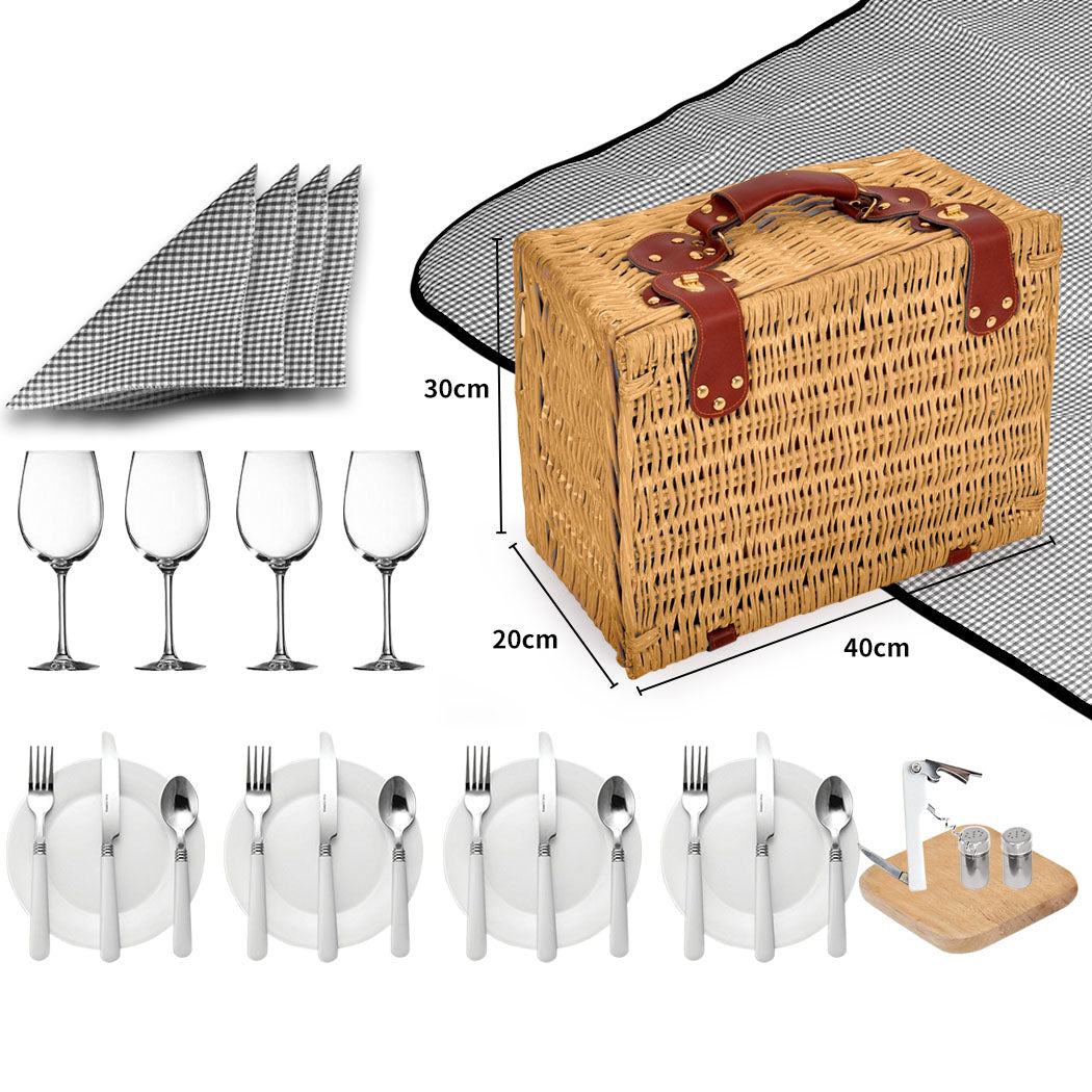 4 - Person Picnic Basket Baskets Set Outdoor | Blanket Deluxe Wicker Gift