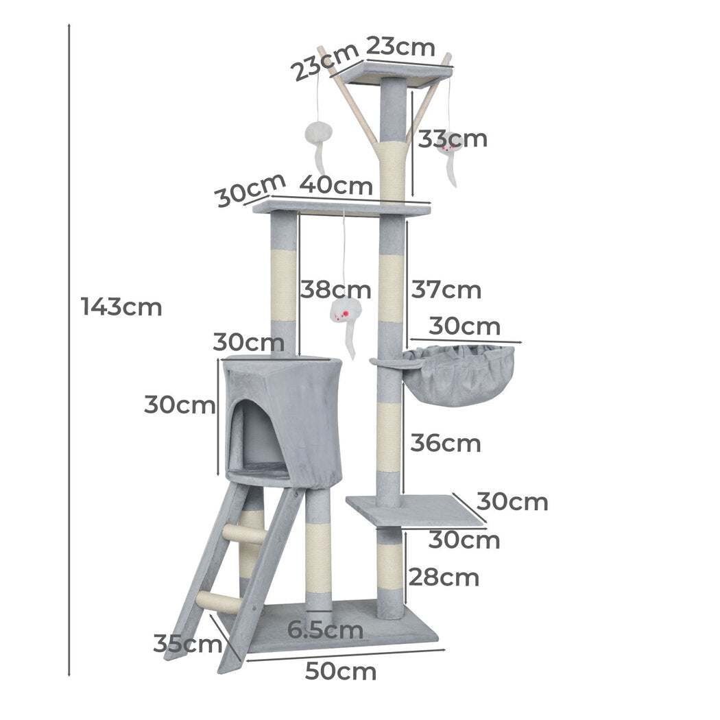 Cat Tree Scratching Post Grey 50x35x143cm