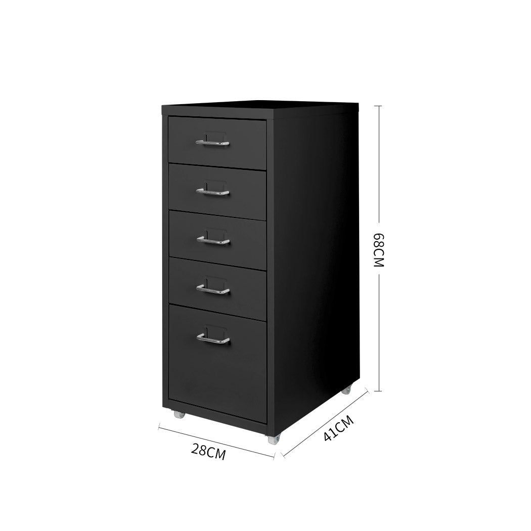 5 Drawer Storage Office Cabinet Black Office Filing Drawer Unit