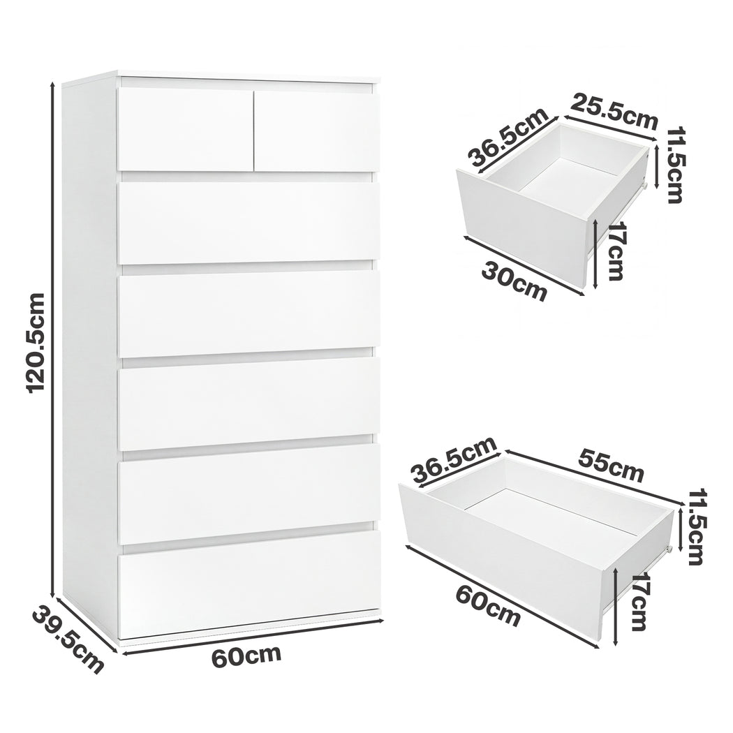 7 Drawer Tallboy Dresser White Storage Cabinet | Simpledeals