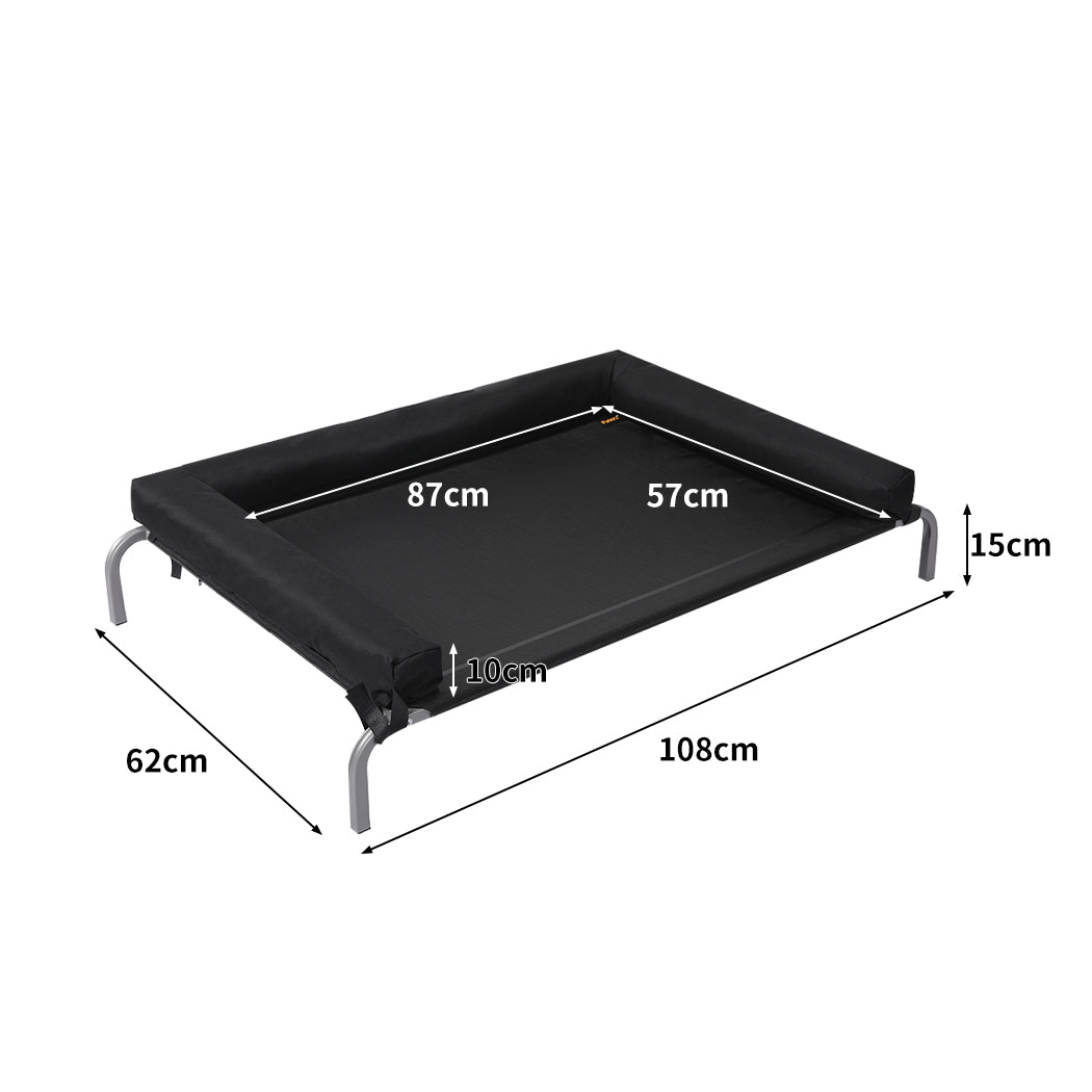 Large Pet Bed Black Fabric 77x47x15cm