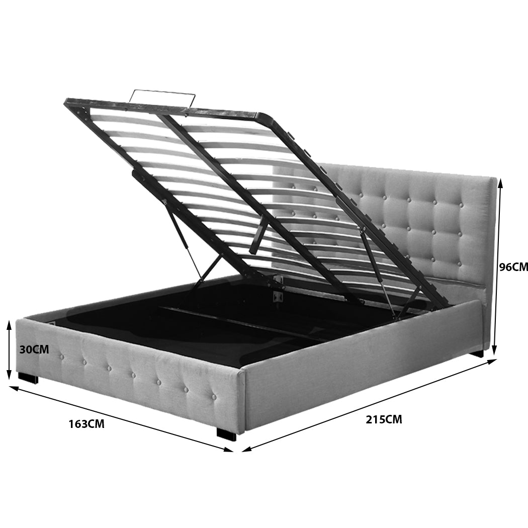 Queen Bed Frame Tufted Fabric Upholstered Grey Mattress Base