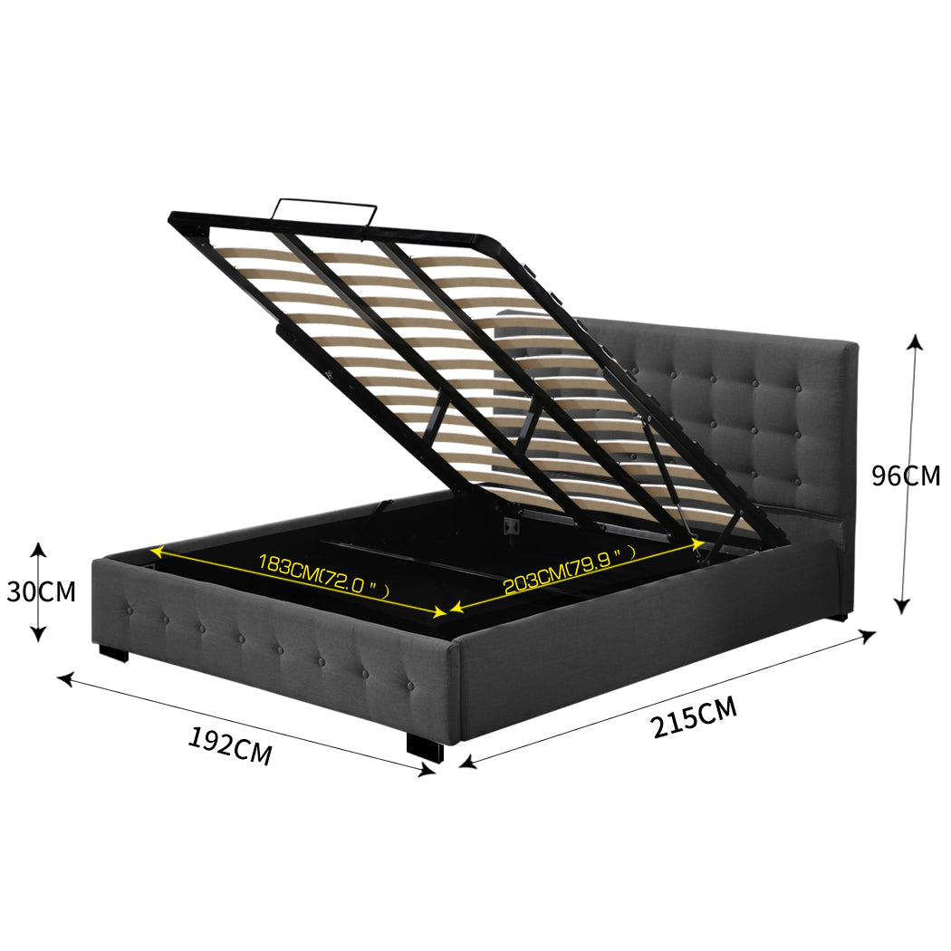 King Fabric Bed Frame Dark Grey Tufted Upholstered Bedroom Furniture