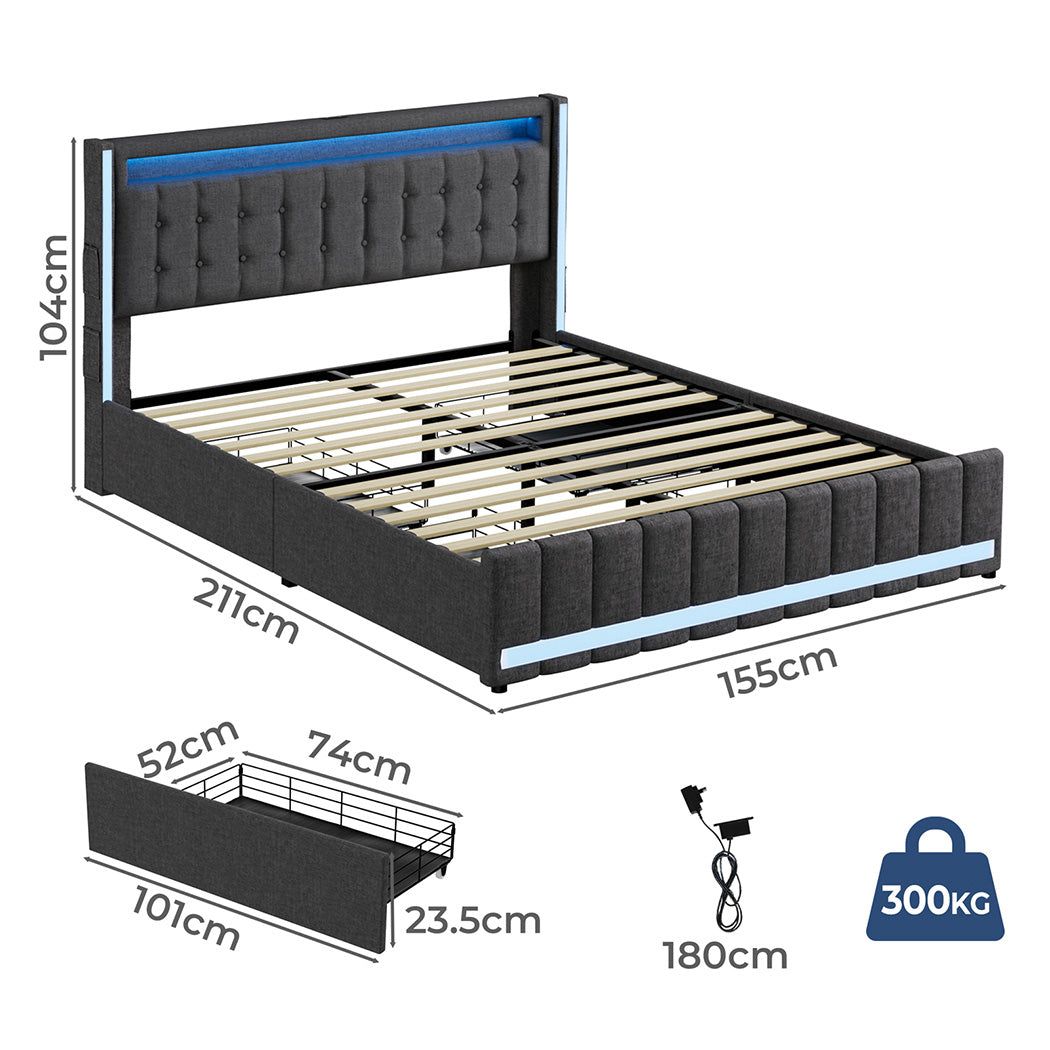 Queen Bed Frame With Solid Timber Slats And Sturdy Wooden Base