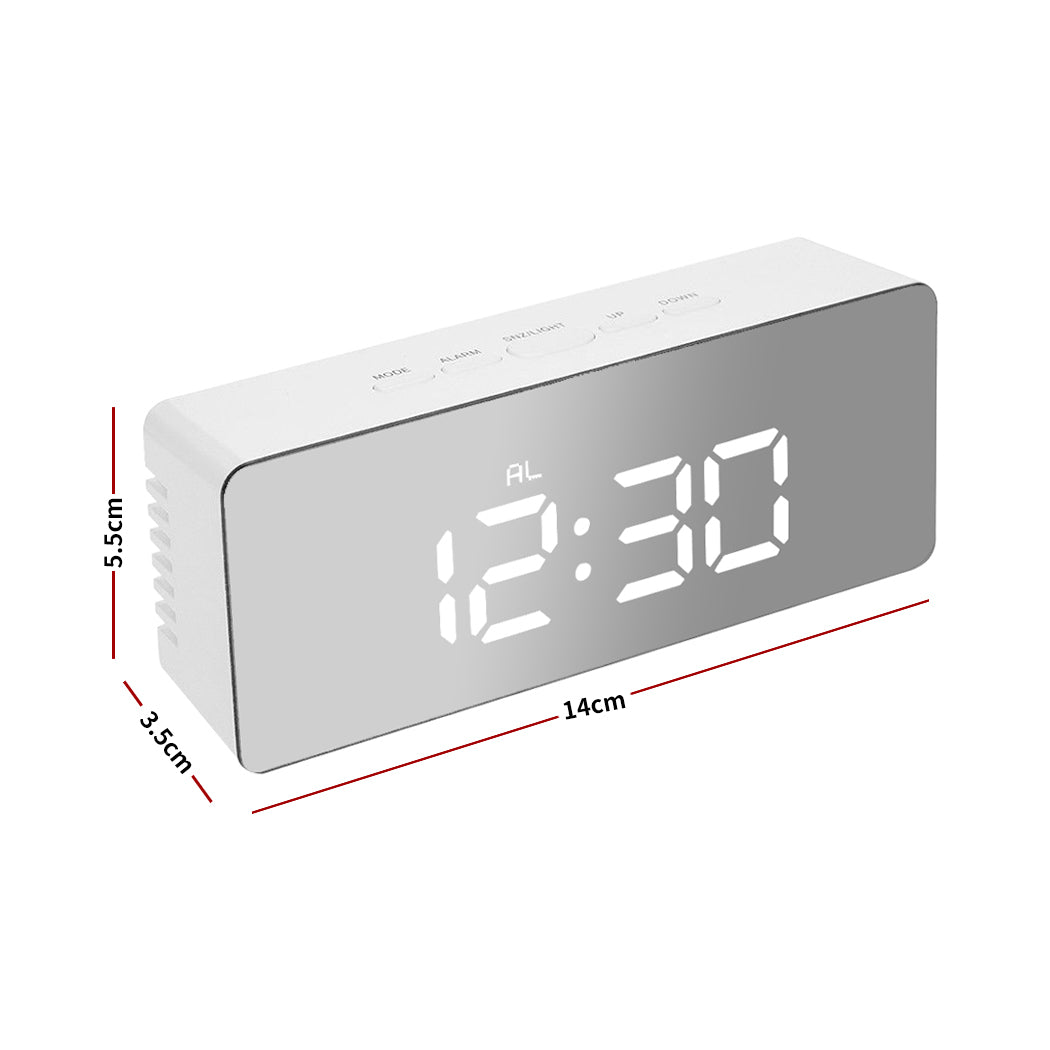 Temperature Light Table Time - Alarm Clock Digital Led Mirror Desk Silver