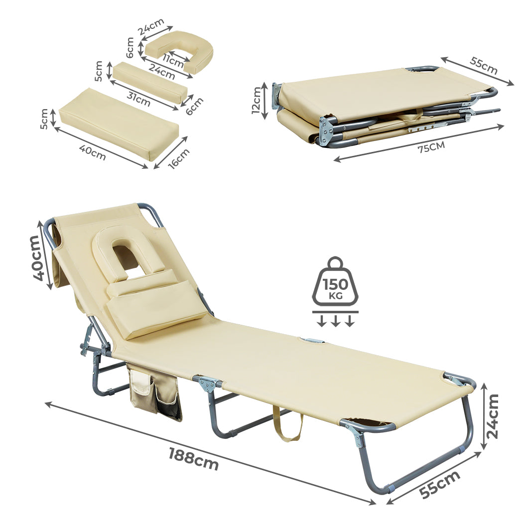 Compact Foldable Beach Lounge Chairs with Face Hole Khaki  Scandi, id4