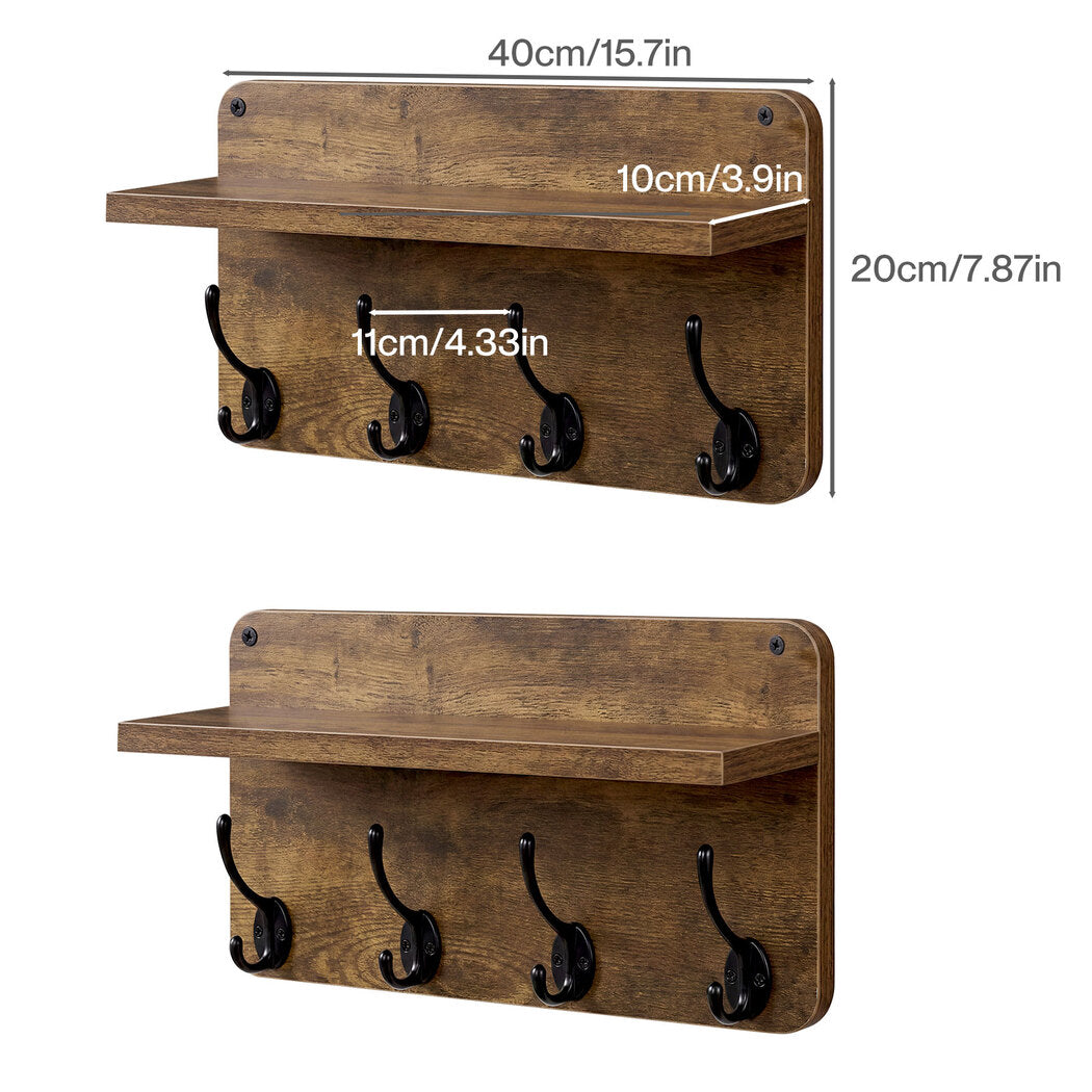 Wall Mounted Coat Rack Shelf Hooks Set 2pc | Simpledeals