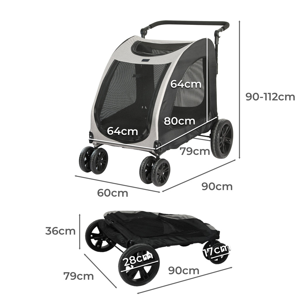 Dog & Cat Pet Stroller Pram Carrier Foldable Travel Pet Pushcart