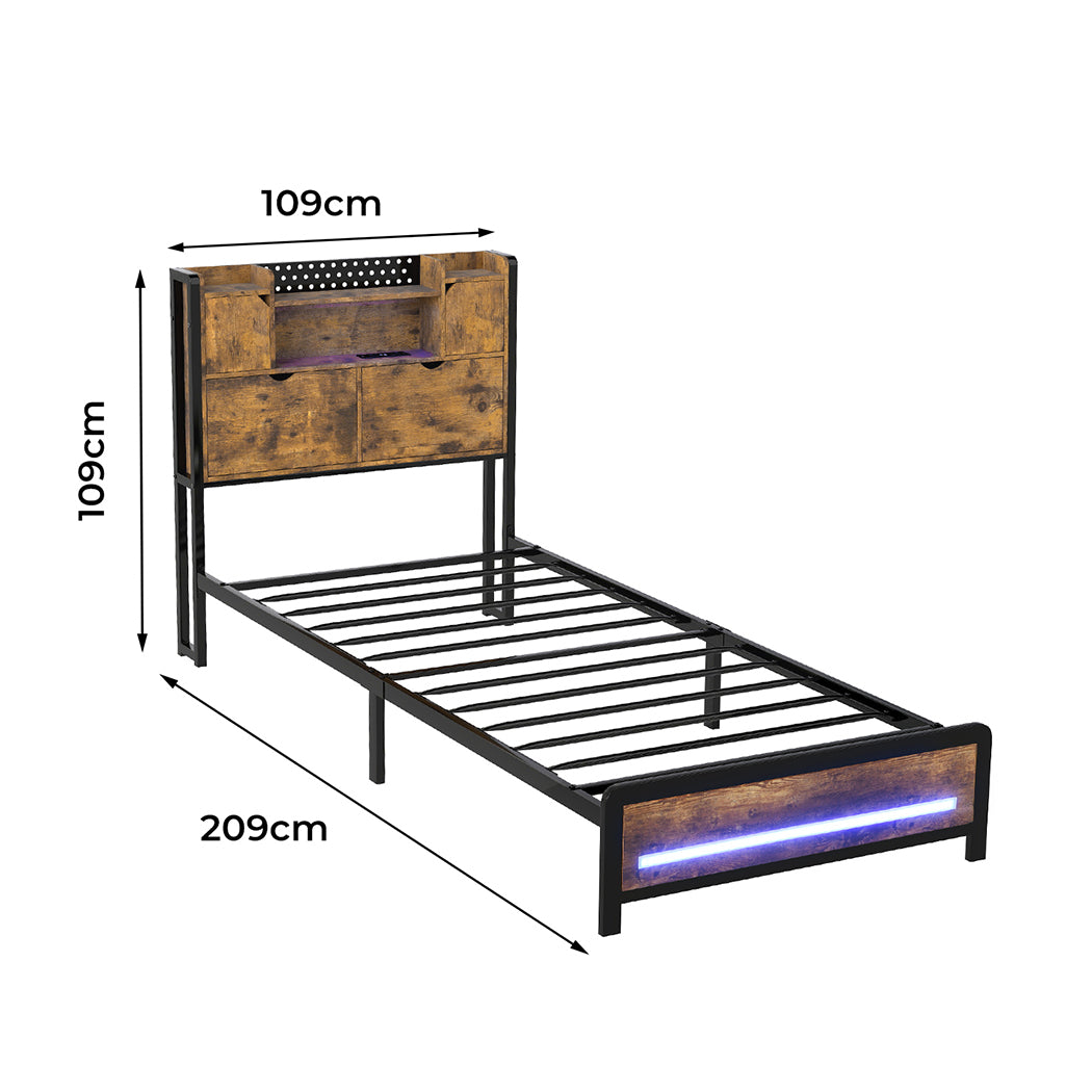 Single Bed Frame Storage Industrial 209x92x109cm