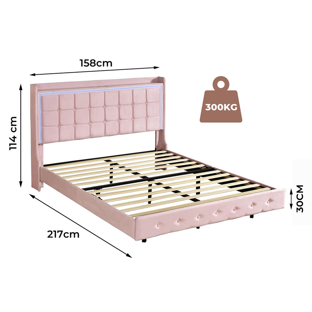 Queen Floating Bed Frame With Wooden Slat
