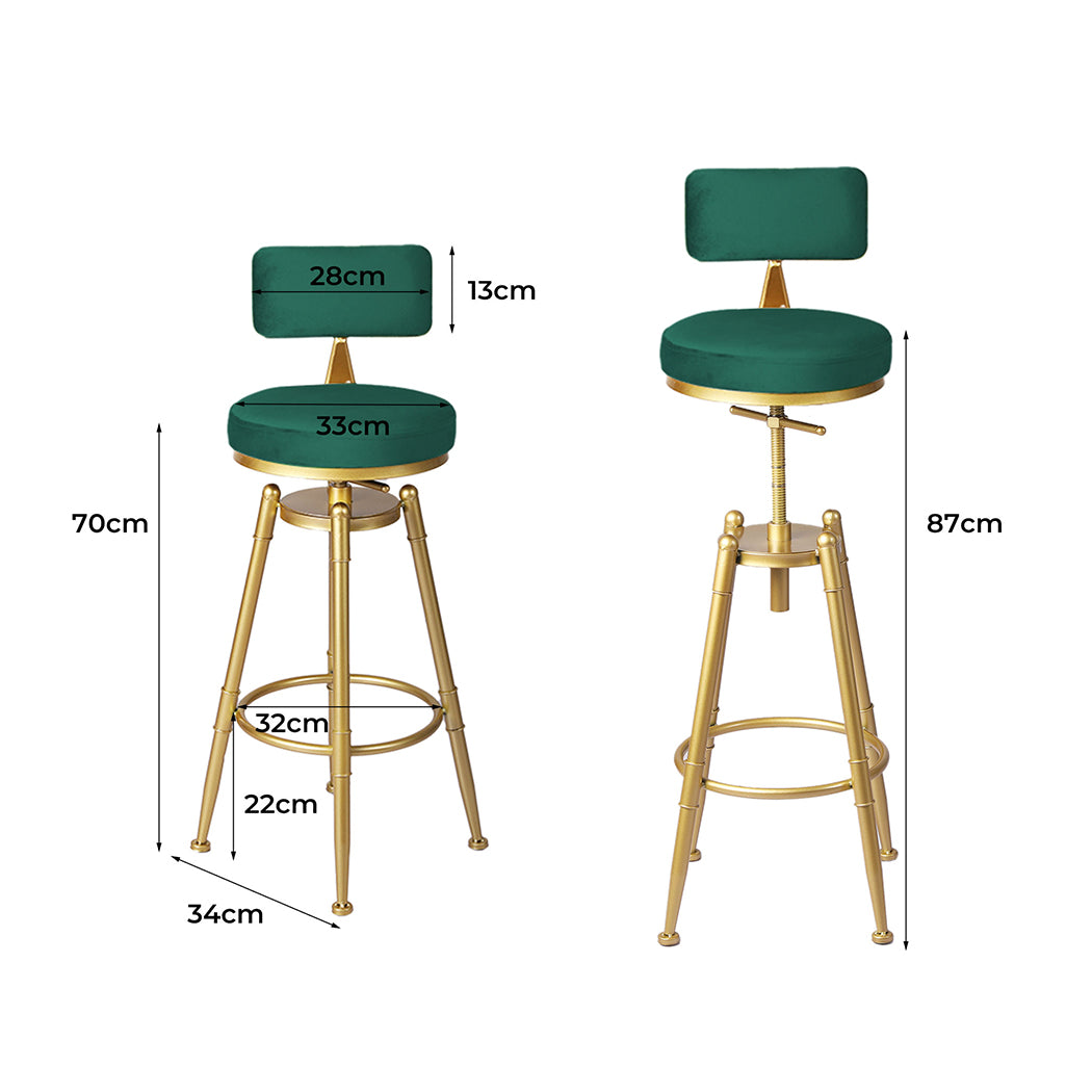 Green Velvet Bar Stool Adjustable Swivel Kitchen Counter Chair Footrest