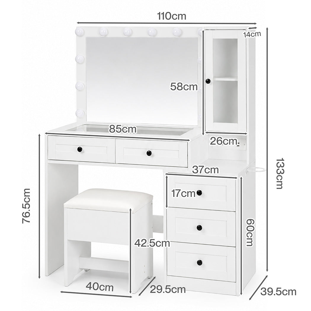 Dressing Table Vanity Desk With LED Mirror 110x40x133cm