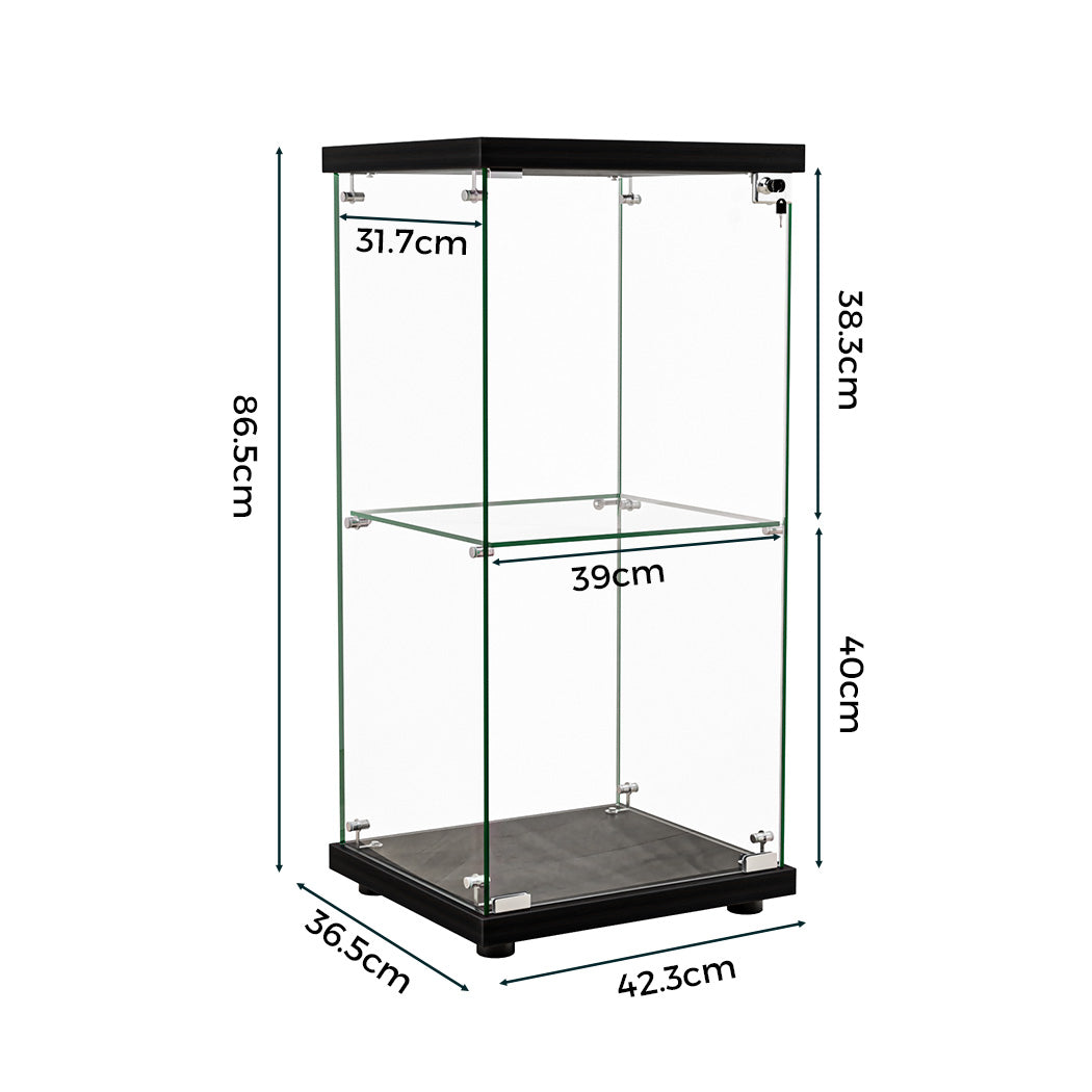 Modern Display Cabinet Collection Storage Tempered Glass 2 Tier With | id11&12