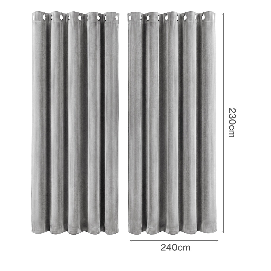 Grey Velvet Blackout Curtains 2 Panels | Simpledeals
