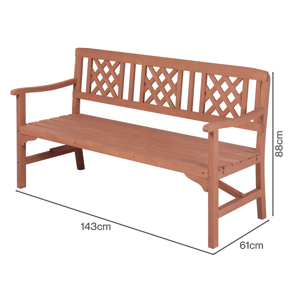Garden Bench 3 Seater Wooden 143x61x88cm