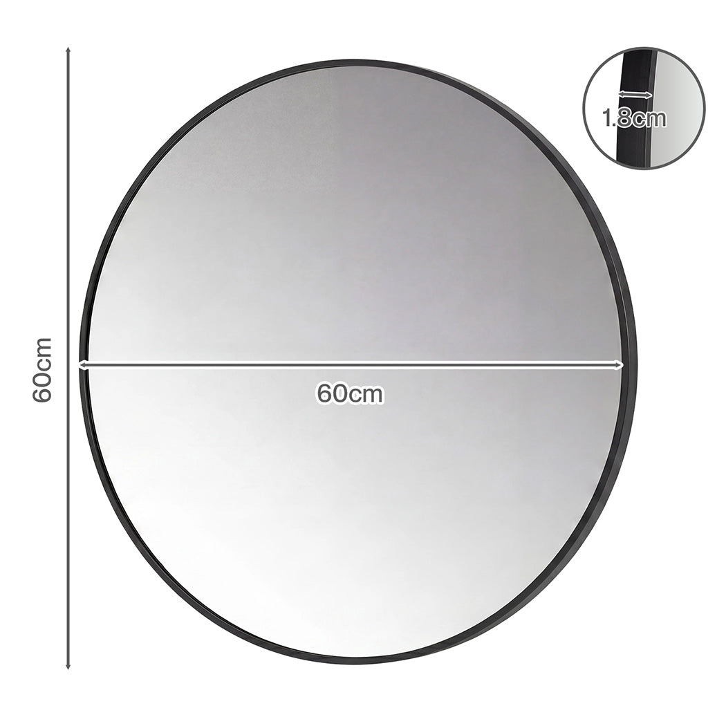 60cm Round Bathroom Mirror Black Frame HD Glass | Simpledeals