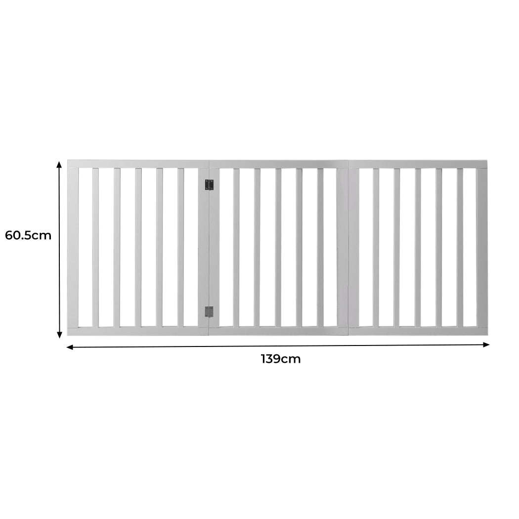 Wooden Pet Gate Dog Fence Foldable Barrier Door 3 Panel White/Grey