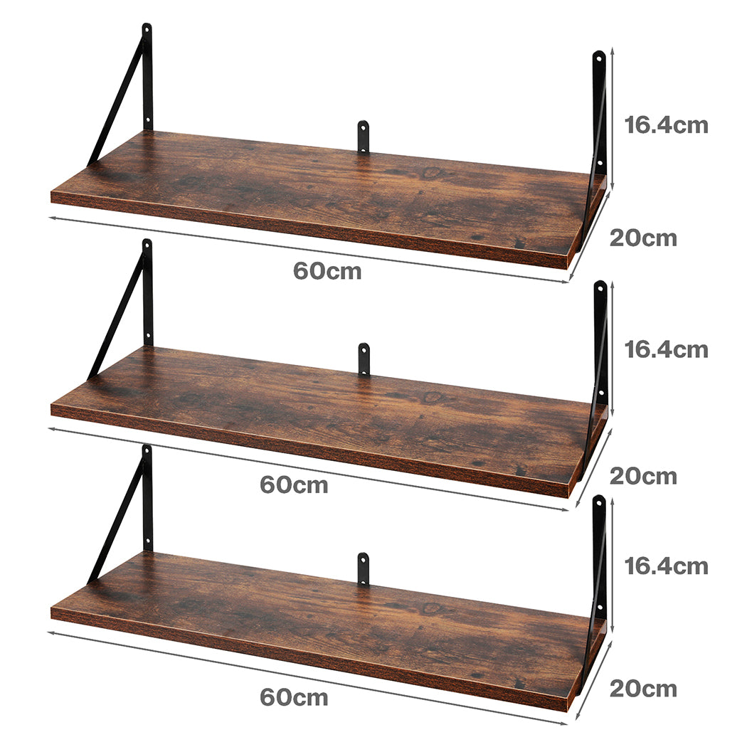 Rustic Floating Shelves Set 3 Wall Mounted | Simpledeals